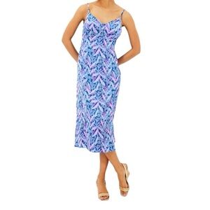 Lilly Pulitzer size 12 Keana Satin Midi Slip Dress Blue and Purple